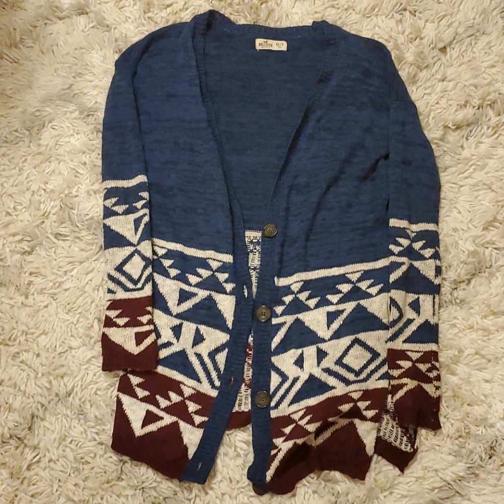Blue/Maroon/Cream Aztec Cardigan